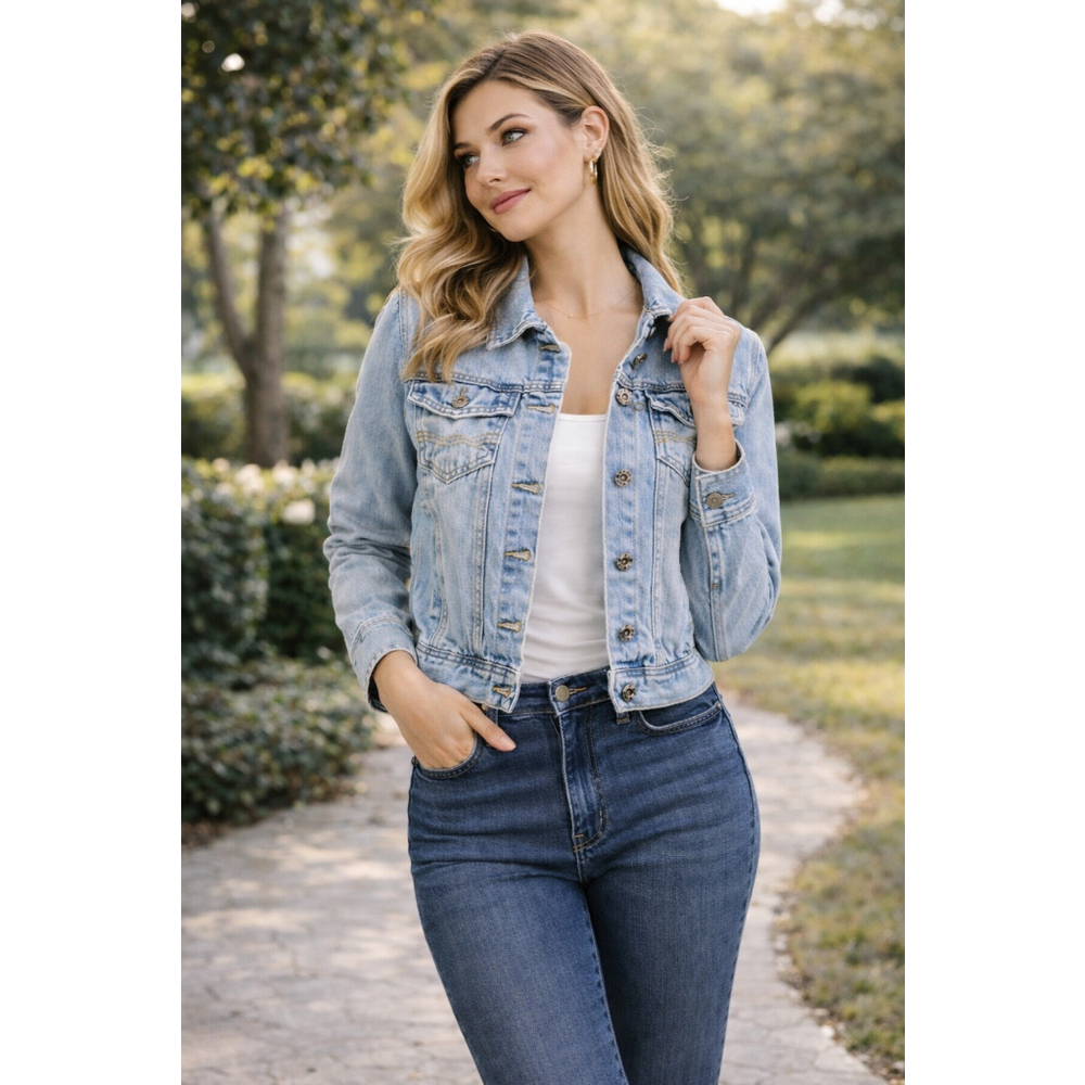 Vintage Aeropostale Cropped Denim Jacket Medium Light Wash Y2K Trucker - Picture 2 of 11